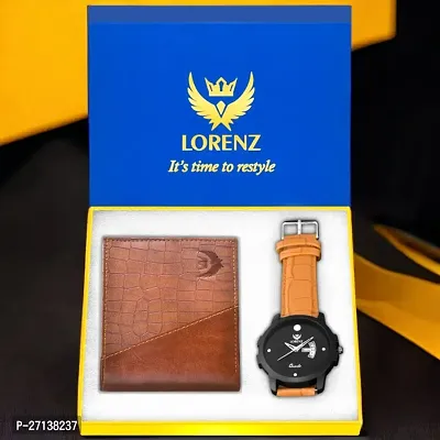 Lorenz Black Dial Watch  Brown Wallet Combo for Men and Boys