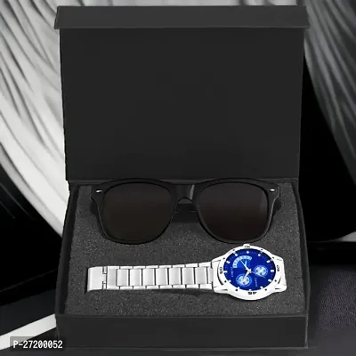 Lorenz Blue Watch and Black Sunglasses Combo for Men- CM-1010SN
