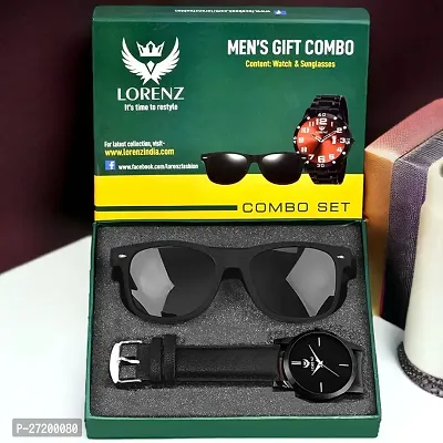 Lorenz Analogue Black Dial Mens Watch  Wayfarer Sunglasses Combo CM-103SN