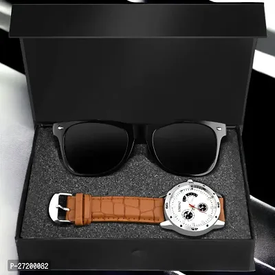 Lorenz Analogue White Dial Mens Watch  Sunglasses Combo - CM-1059SN