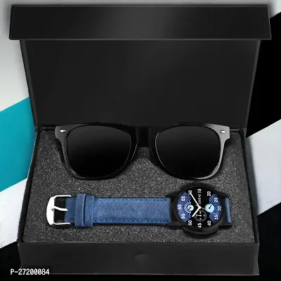 Lorenz Analogue Black  Blue Dial Mens Watch  Wayfarer Sunglasses Combo CM-105SN