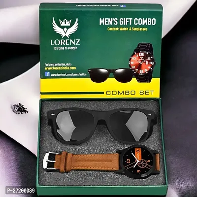 LORENZ Mens Analog Black Dial Watch and  Sunglasses Combo CM-101SN