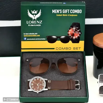 Lorenz Combo of Mens Analogue Brown Dial Watch  Brown Sunglasses | CM-3070SN-13