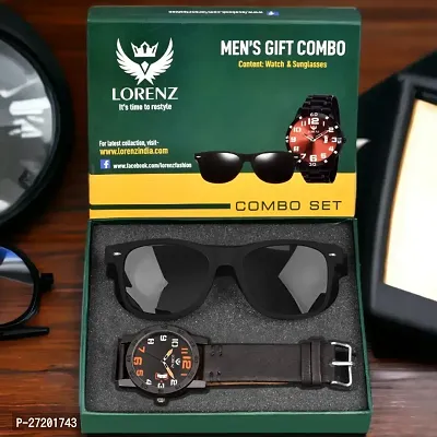 Lorenz Combo of Men's Analogue Black Dial Watch  Black Wayfarer Sunglasses | CM-3071SN-1