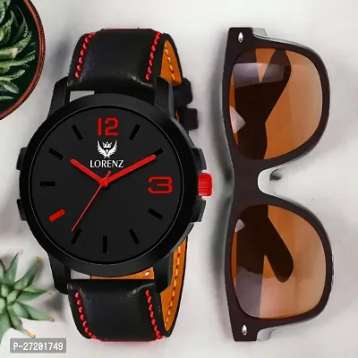 Lorenz Black Dial Watch  Brown Matte Sunglasses Combo for Men  Boys | Gift combo for Men | CM-2061SN-13