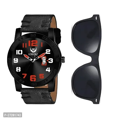 Lorenz Combo of Men's Analogue Black Dial Watch  Black Wayfarer Sunglasses | CM-3071SN-1-thumb2