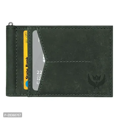 Classy Green Crunch Leather Bi-Fold Money Clip for Men