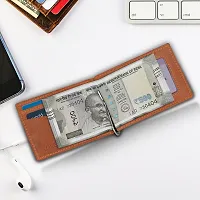 Classy Tan Crunch Leather Bi-Fold Money Clip for Men-thumb3