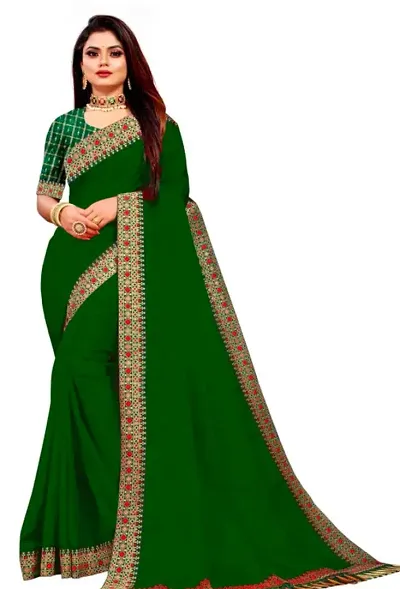 Vichitra Silk Jacquard Lace Border Sarees with Blouse Piece