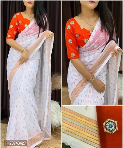 Stylish Georgette White Printed Saree with Blouse piece-thumb0