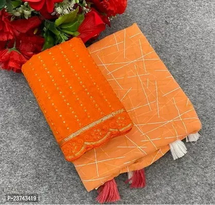 Stylish Georgette Orange Printed Saree with Blouse piece