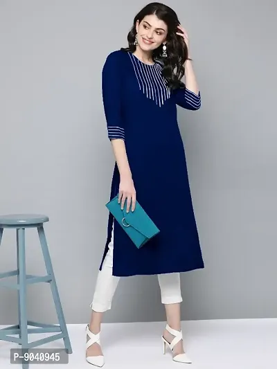 Blue Rayon Embroidered Kurtas For Women