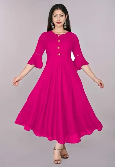 Fancy Solid Viscose Rayon Anarkali Kurta