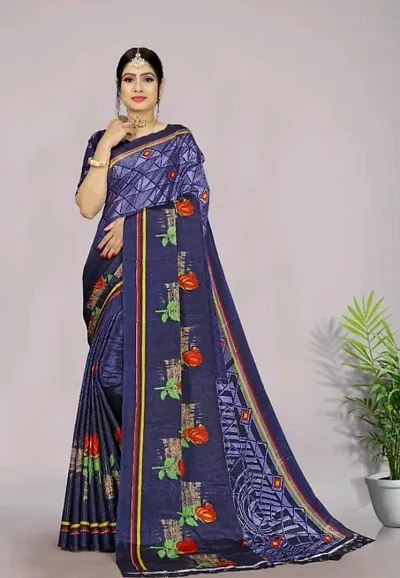 Fancy Poly Silk Printed Sarees with Blouse Piece