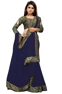 Panthi Fashion Women's Solid Georgette Bollywood Saree Women's Georgette Saree With Blouse Piece Party Wear Sarees For Women Latest Design Sarees For Women Latest Design (Blue)-thumb3