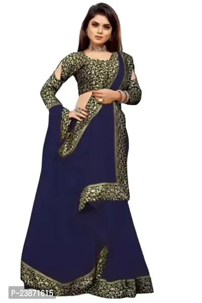 Panthi Fashion Women's Solid Georgette Bollywood Saree Women's Georgette Saree With Blouse Piece Party Wear Sarees For Women Latest Design Sarees For Women Latest Design (Blue)-thumb4