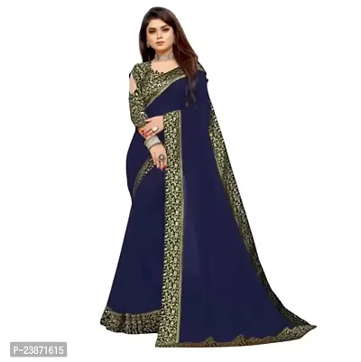 Panthi Fashion Women's Solid Georgette Bollywood Saree Women's Georgette Saree With Blouse Piece Party Wear Sarees For Women Latest Design Sarees For Women Latest Design (Blue)-thumb0