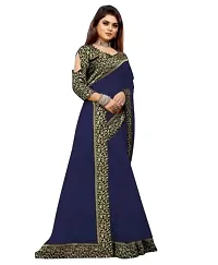 Panthi Fashion Women's Solid Georgette Bollywood Saree Women's Georgette Saree With Blouse Piece Party Wear Sarees For Women Latest Design Sarees For Women Latest Design (Blue)-thumb2