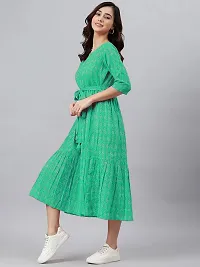 Stylish Fit and Flare White Light Green Dress for Women-thumb1