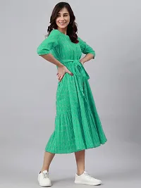 Stylish Fit and Flare White Light Green Dress for Women-thumb4