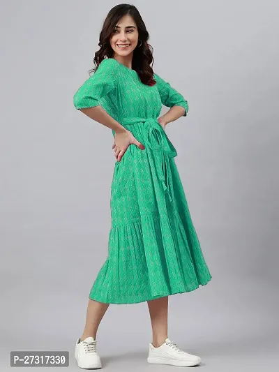 Stylish Fit and Flare White Light Green Dress for Women-thumb5