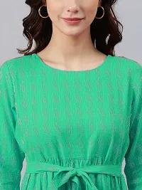 Stylish Fit and Flare White Light Green Dress for Women-thumb2