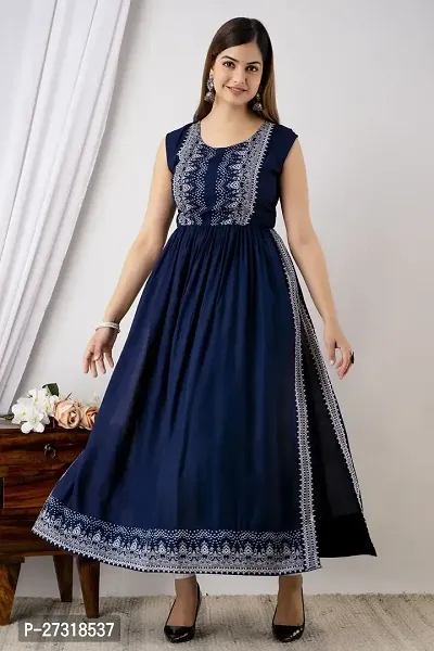 Kharoliya Women Printed Anarkali Kurta Dark Blue-thumb0