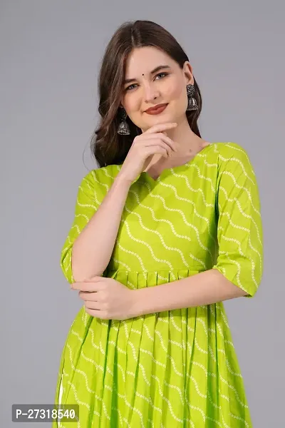 Kharoliya Women Printed Ethnic Dress Kurta Light Green White-thumb5