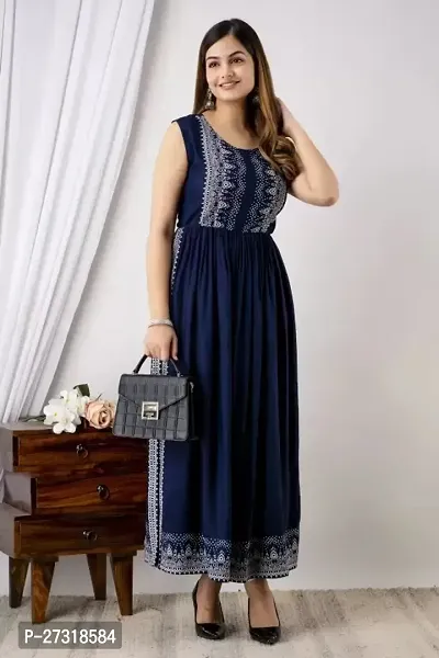 Kharoliya Women Printed Anarkali Kurta Blue-thumb3