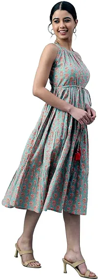 Kharoliya Women Fit and Flare Light Blue Red Dress-thumb3