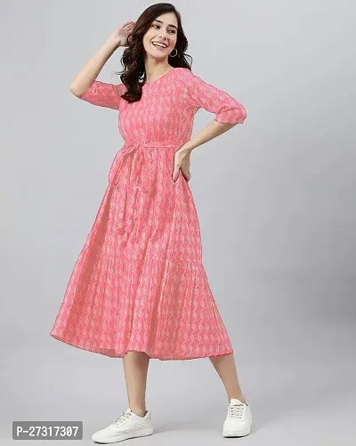 Kharoliya Women Gathered Pink Dress-thumb0