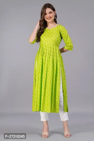 Kharoliya Women Printed Ethnic Dress Kurta Light Green White-thumb0