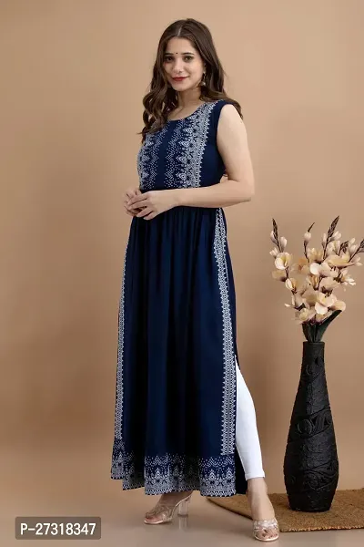 Kharoliya Women Printed Aline Kurta White Dark Blue-thumb3