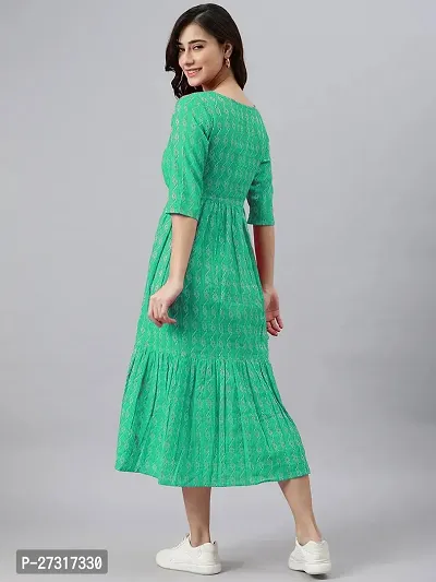 Stylish Fit and Flare White Light Green Dress for Women-thumb4