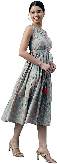 Kharoliya Women Fit and Flare Light Blue Red Dress-thumb4