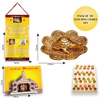 Feng Shui Gold-Toned Turtle with Diwali Aarti Scroll,3D Greeting Card,and 10 Diyas (Gift Pack of 13)-thumb1