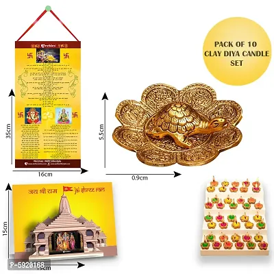 Feng Shui Gold-Toned Turtle with Diwali Aarti Scroll,3D Greeting Card,and 10 Diyas (Gift Pack of 13)-thumb2