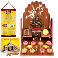 Gold-Toned Ganesha with Diwali Aarti Scroll,3D Greeting Card,and 10 Diyas (Gift Pack of 13)-thumb2
