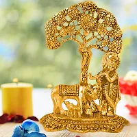 Copper-Toned Krishna Statue with Diwali Aarti Scroll,3D Greeting Card,and 10 Diya(Gift Pack of 13)-thumb2