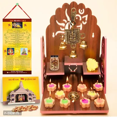 Traditional Wall Hanging with Diwali Aarti Scroll,3D Greeting Card,and 10 Diyas (Gift Pack of 13)-thumb3