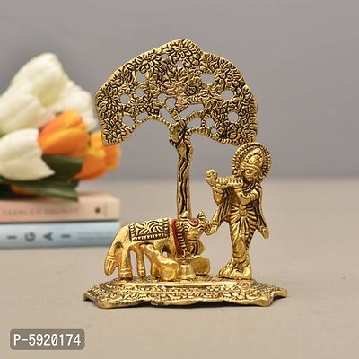 Copper-Toned Krishna Statue with Diwali Aarti Scroll,3D Greeting Card,and 10 Diya(Gift Pack of 13)-thumb4