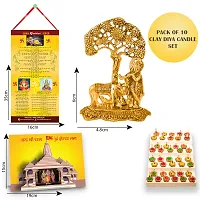 Copper-Toned Krishna Statue with Diwali Aarti Scroll,3D Greeting Card,and 10 Diya(Gift Pack of 13)-thumb1