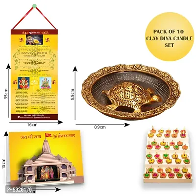 Feng Shui Gold-Toned Turtle with Diwali Aarti Scroll,3D Greeting Card,and 10 Diyas (Gift Pack of 13)-thumb4