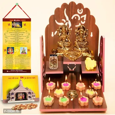 Gold-Toned Ganesha Laxmi with Diwali Aarti Scroll,3D Greeting Card,and 10 Diyas (Gift Pack of 13)-thumb3