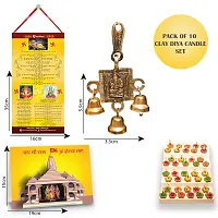 Traditional Wall Hanging with Diwali Aarti Scroll,3D Greeting Card,and 10 Diyas (Gift Pack of 13)-thumb1