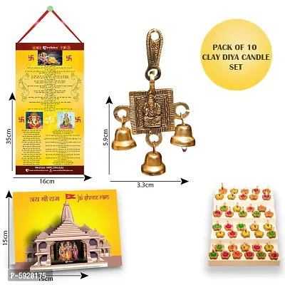Traditional Wall Hanging with Diwali Aarti Scroll,3D Greeting Card,and 10 Diyas (Gift Pack of 13)-thumb2