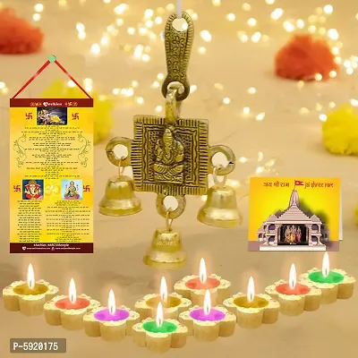 Traditional Wall Hanging with Diwali Aarti Scroll,3D Greeting Card,and 10 Diyas (Gift Pack of 13)-thumb0