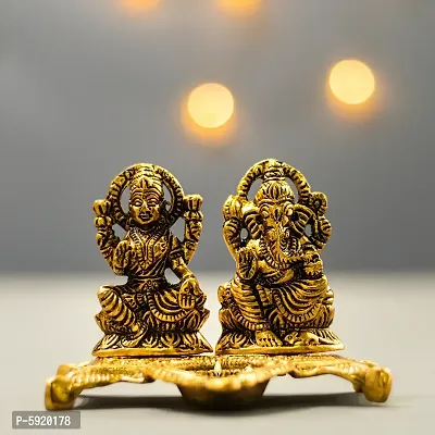Gold-Toned Ganesha Laxmi with Diwali Aarti Scroll,3D Greeting Card,and 10 Diyas (Gift Pack of 13)-thumb4