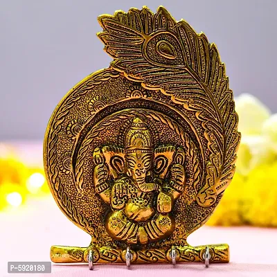 Gold Ganesha Wall Hanging with Diwali Aarti Scroll,3D Greeting Card,and 10 Diyas (Gift Pack of 13)-thumb4