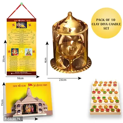 Glass Akhand Diya Oil Lamp with Diwali Aarti Scroll,3D Greeting Card,and 10 Diyas (Gift Pack of 13)-thumb2
